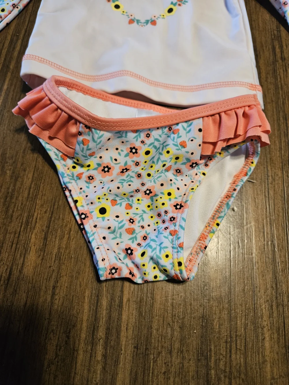 Cat & Jack Pink and White Floral Heart Rashguard Swim Set
